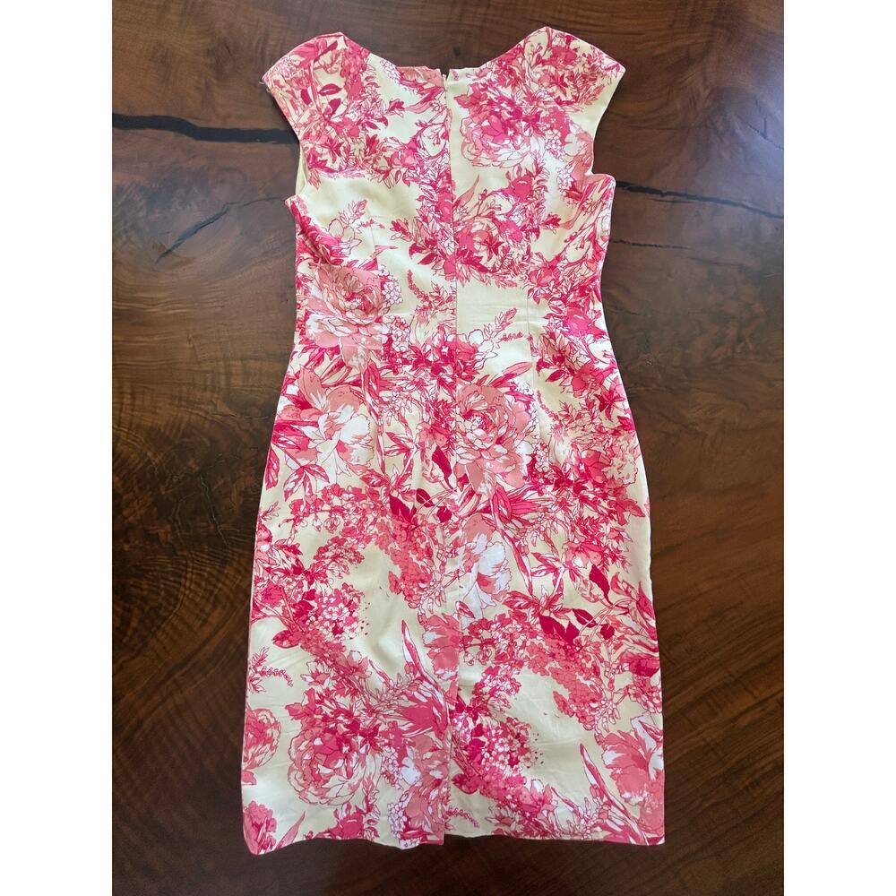 NWT Adrianna Papell Pink Floral Ruched Sheath Dress 4P Summer Wedding Guest - Picture 4 of 5